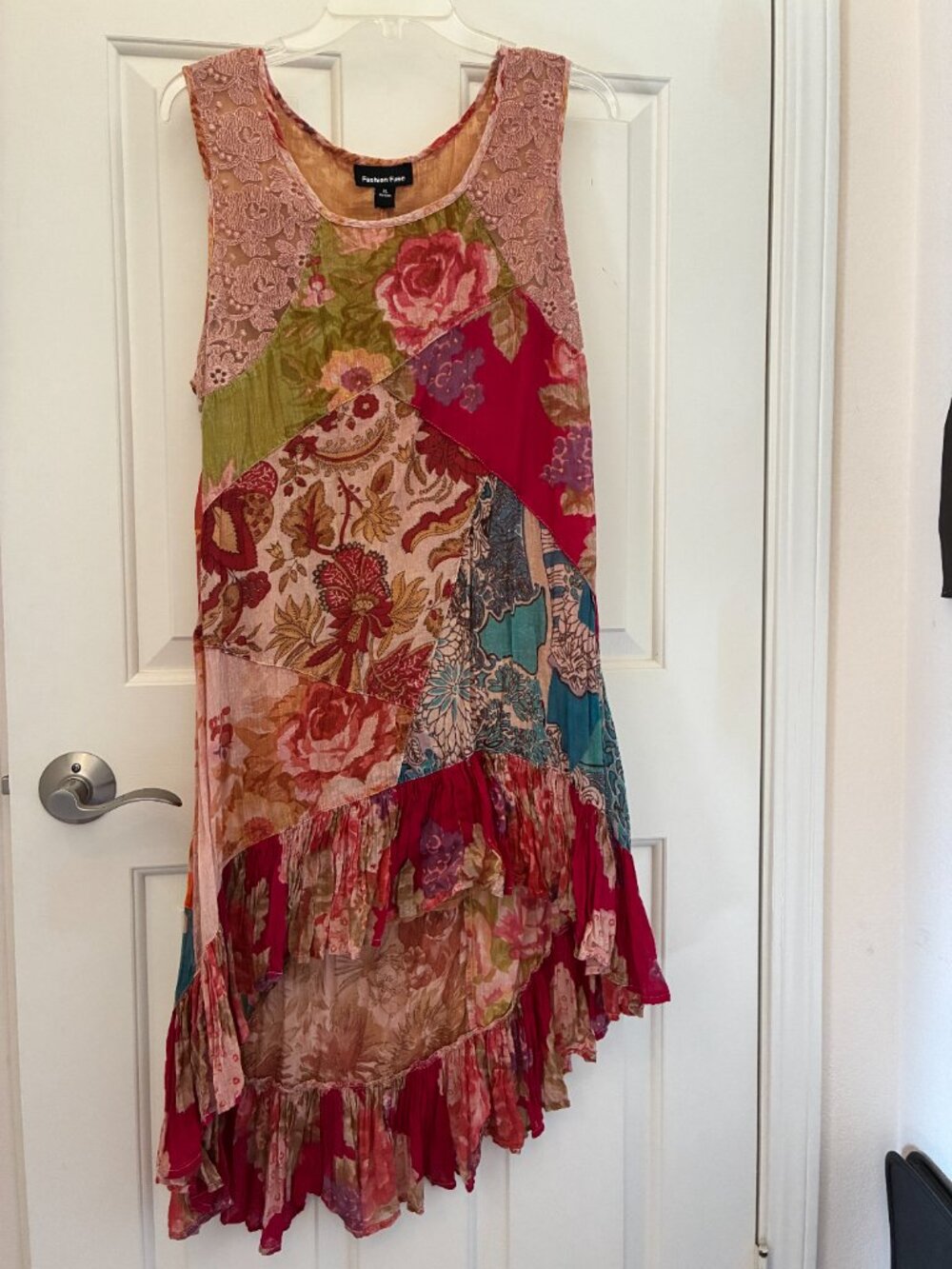 Asymmetric Fashion Fuse patchwork dress with floral Indian prints